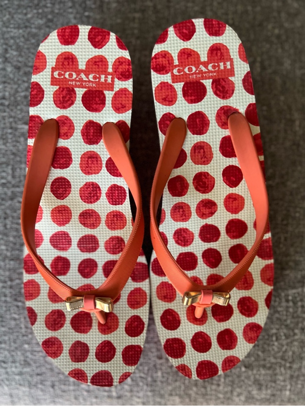 Coach Coral/Orange Polka Dot Wedge Sandals